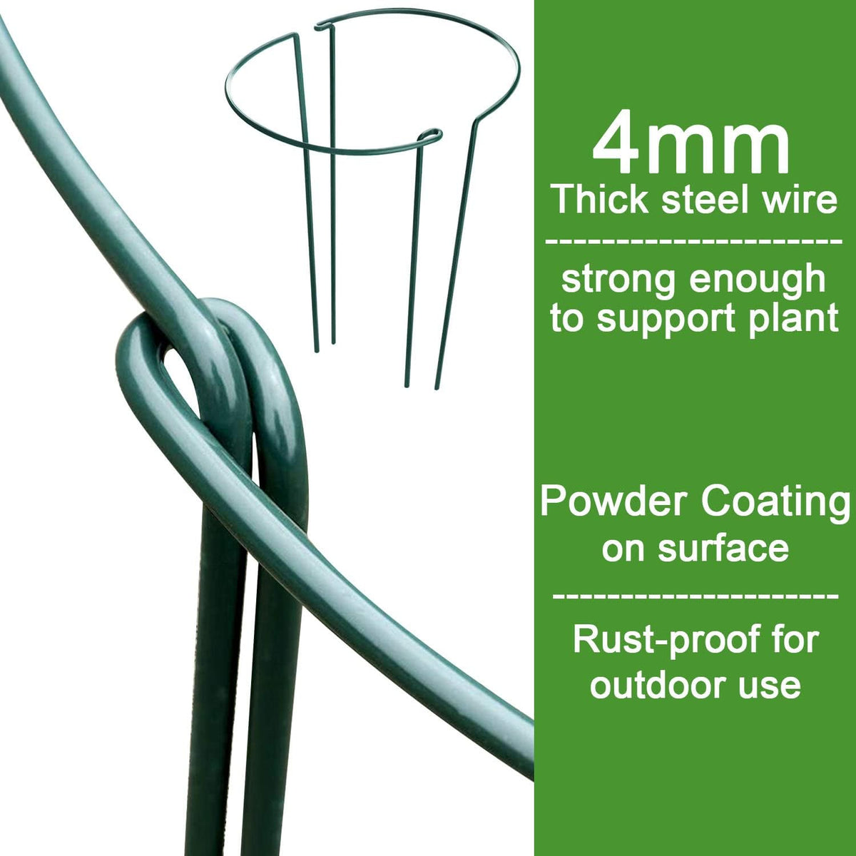 HiGift 12 Pack Plant Stakes for Indoor Plants, Metal Garden Peony Support Cages, Outdoor Plant Supports Ring Prop, Large Plant Stake for Hydrangea,Rose,Flower,Vine,Potted Plants (10" W x 24" H)