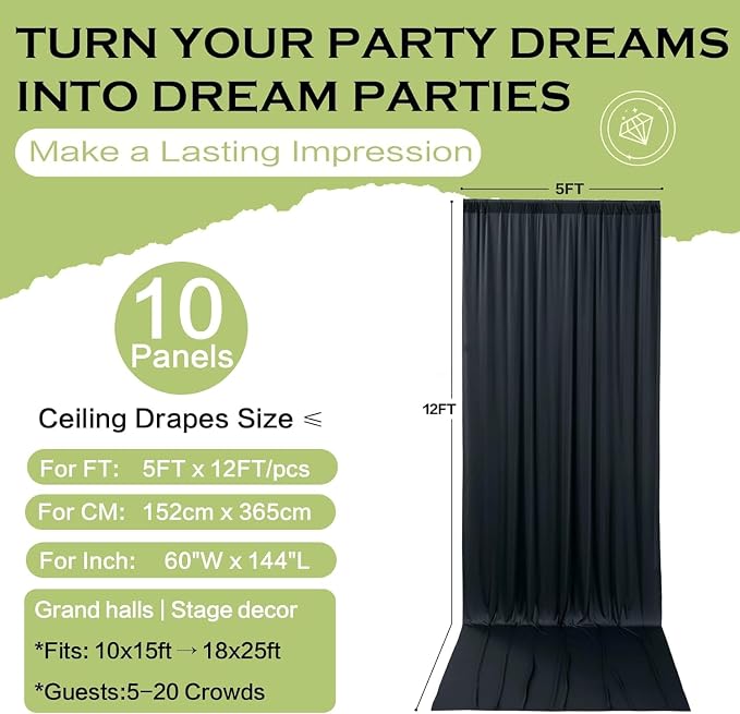 50ft×12ft Black Backdrop Curtain - Image 7