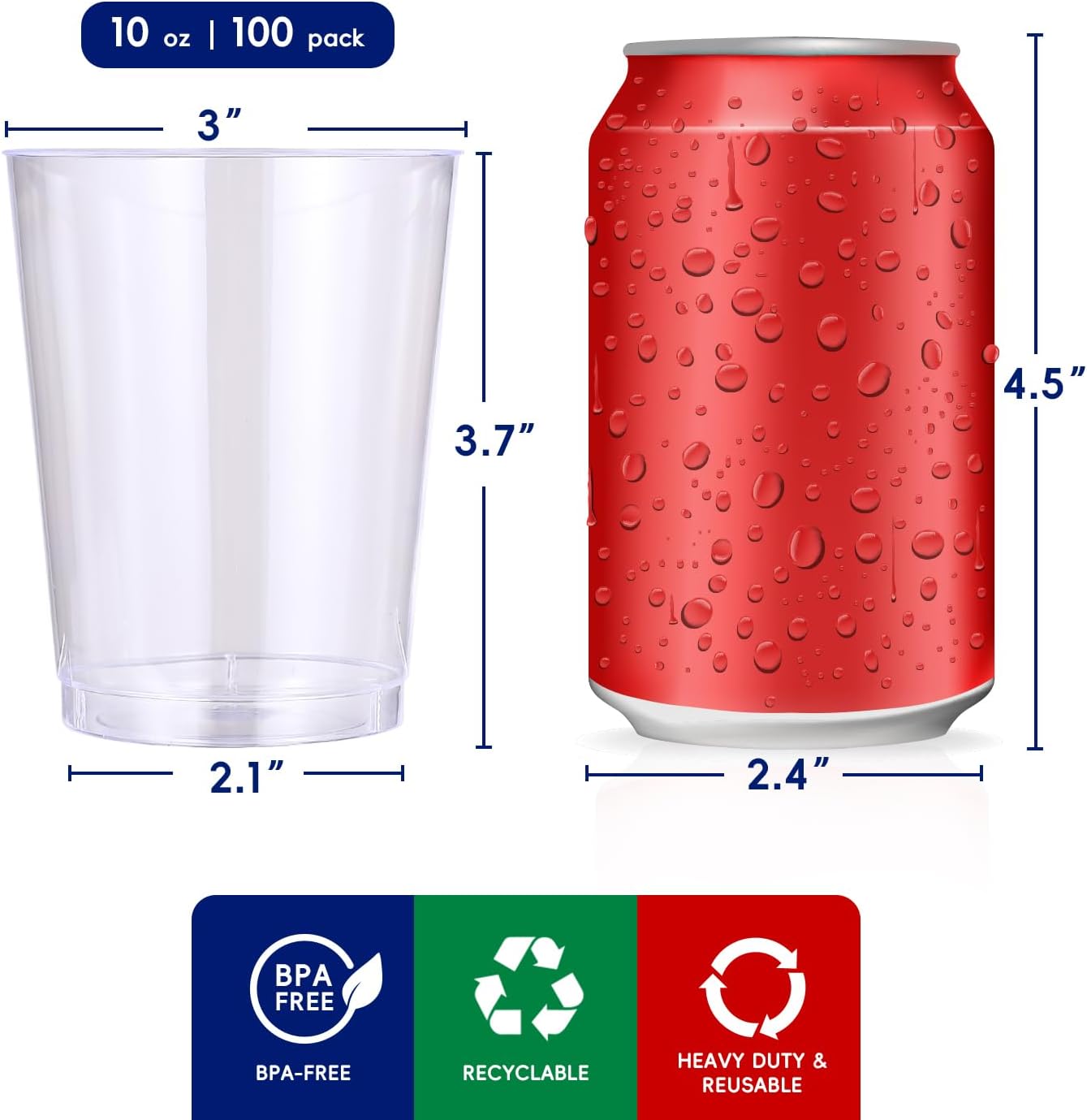 JOLLY CHEF 10 oz Clear Disposable Plastic Cups 100 Pack Clear Plastic Cups Tumblers, Heavy-duty Party Glasses, Disposable Cups for Thanksgiving, Party,Fathers Day