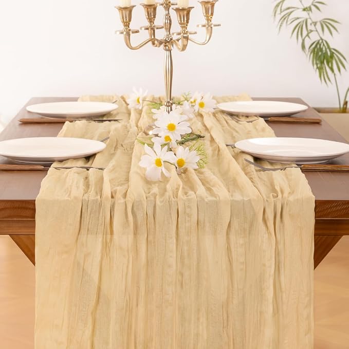 Cheesecloth Table Runner Summer Boho Wedding Birthday Party Home Decor | Sand - Image 2