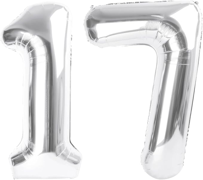 17 Balloon Number 40 Inch Silver Balloons by Mluchee