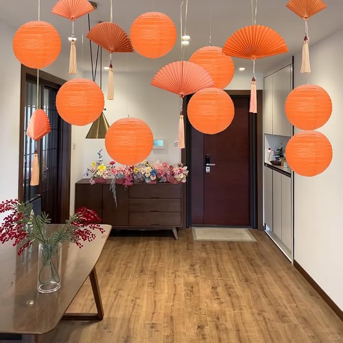 Orange Paper Lanterns, Baby Showers, Classrooms, Fall Halloween and Seasonal - Image 5