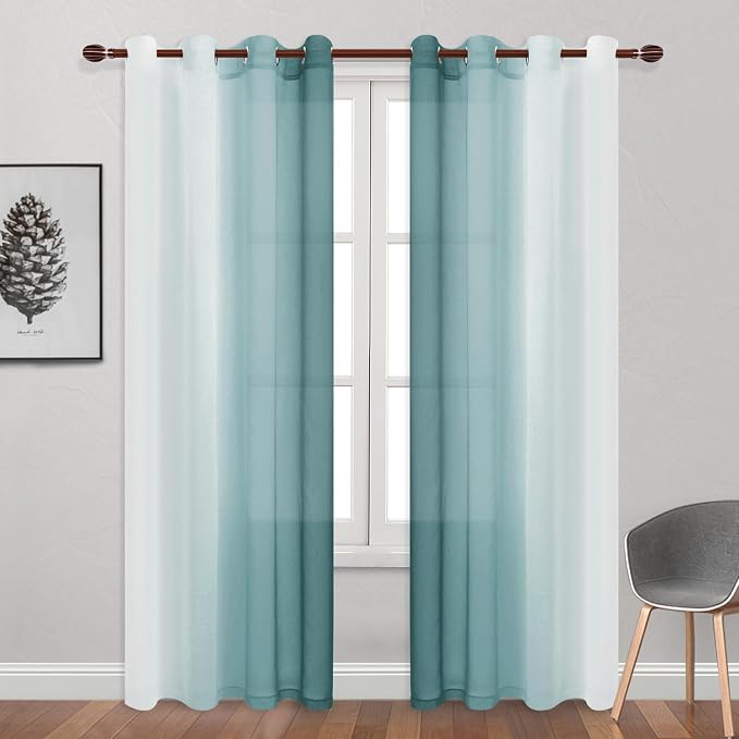 DWCN Faux Linen Ombre Sheer Curtains - Image 2