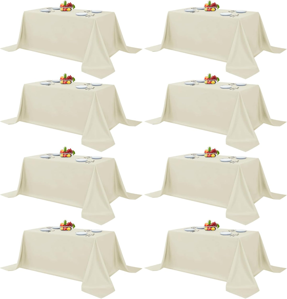Fitable 8 Pack Rectangle Tablecloths: Stain Resistant Wrinkle Free Fabric Table Clothes, Washable Reusable Polyester Table Covers for Wedding Party Birthday Banquet Reception(Ivory, 90x132 Inch)