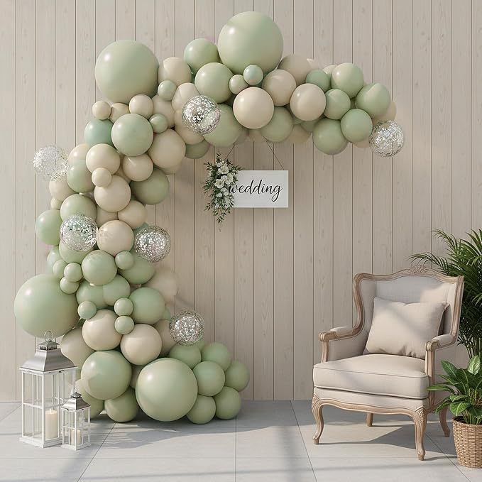 RUBFAC Dusty Green Balloons 129pcs Different Sizes Pack of 18 12 10 5 Inch | - Image 8