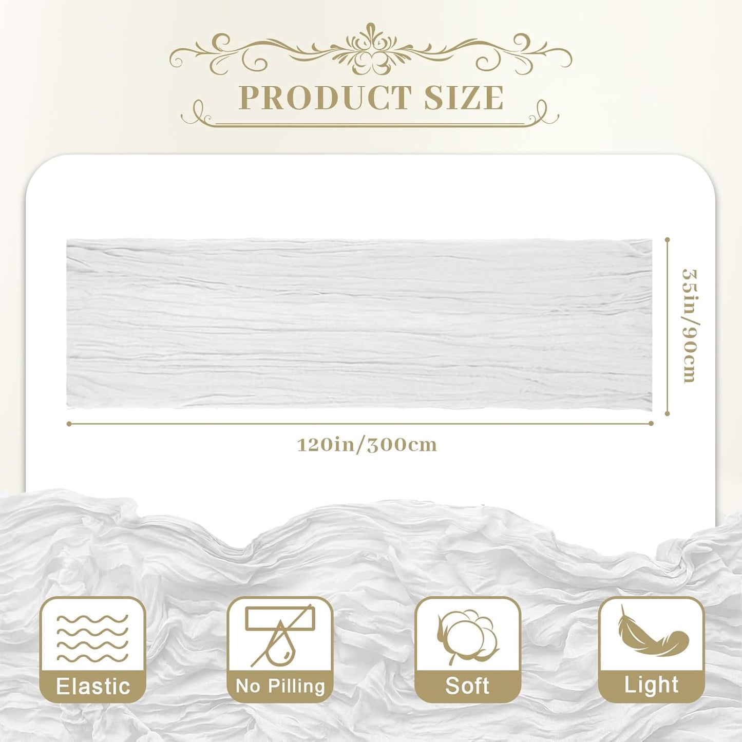 Le courant 12pcs 10Ft Cheesecloth Table Runner, Rustic Boho Gauze Cheese Cloth Runner Table Runner for Weddings Bridal Baby Shower Birthday Holiday Parties Home Decor, Lvory