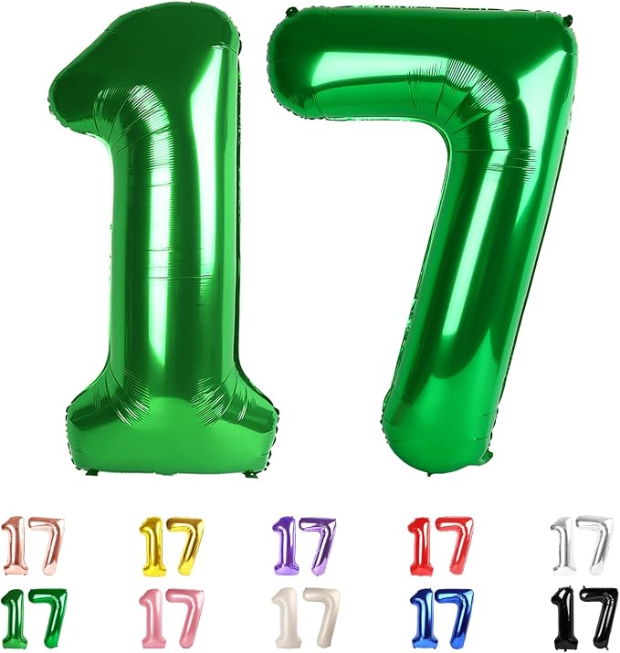 Number 17 Balloon 40Inch for 17 Year Old Birthday Decorations, Dark Green | by Mluchee