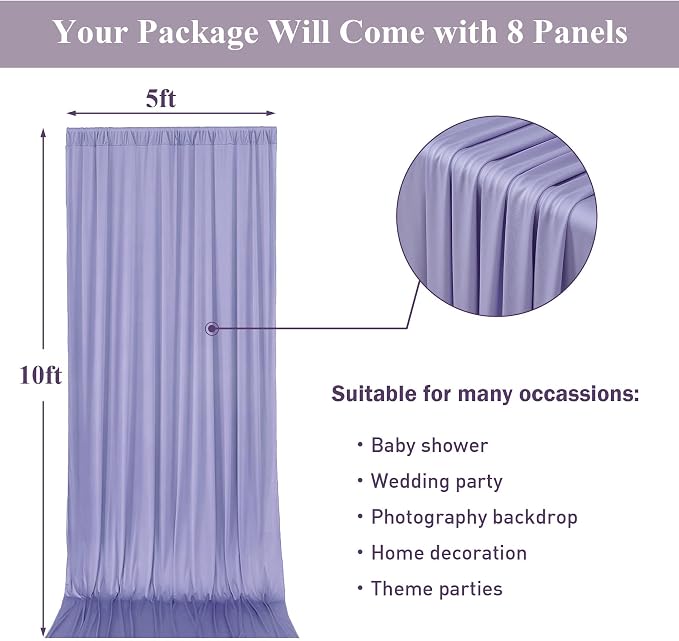 40ft x 10ft Wrinkle Free Lavender Backdrop Curtains - Image 6