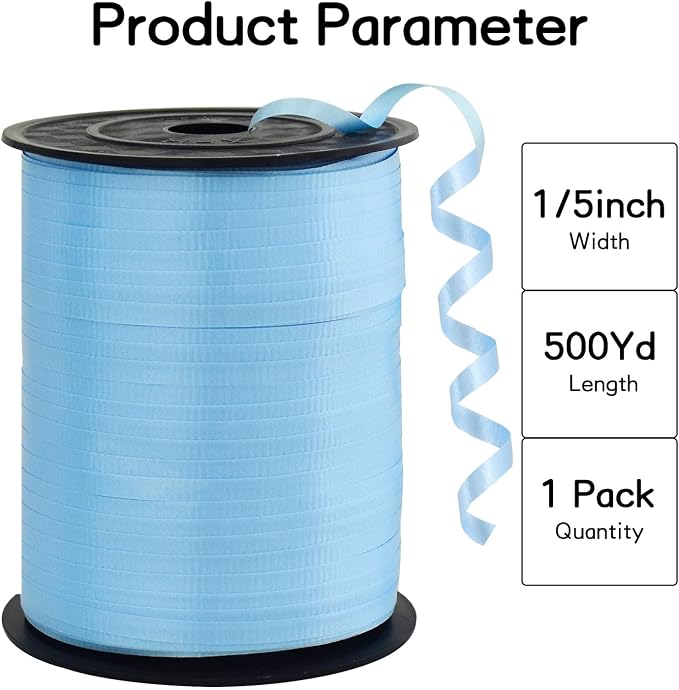 BEISHIDA 500 Yards Matte Light Blue Ribbon Curling Crimped Ribbon Balloon - Image 2