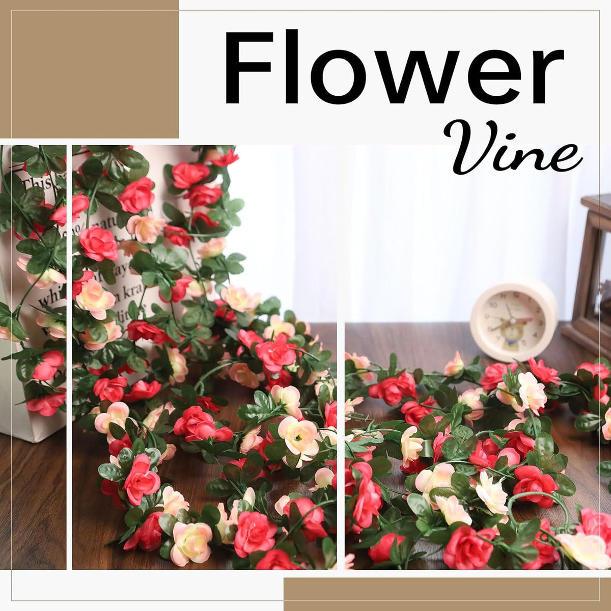Miracliy 5Pcs 41FT Pink Flower Garland Artificial Rose Arch Vines Fake Spring Floral Garland for Flower Wall Backdrop Wedding Mothers Day Garden Tea Party Decoration