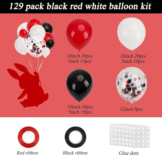 RUBFAC Balloon Arch kit Red Black White Balloons Confetti Garland 129pcs | - Image 2