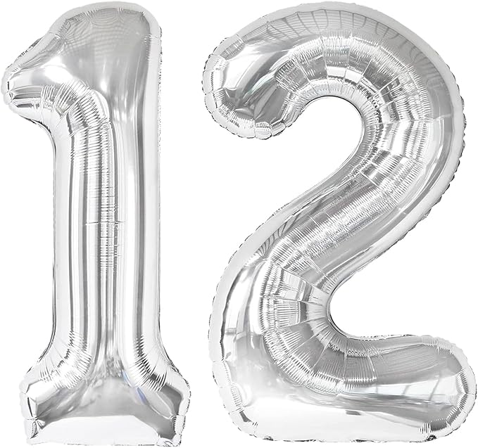 Silver Number 12 Balloon 40 Inch, 12th Birthday Decorations Men Women | Foil by IWERP