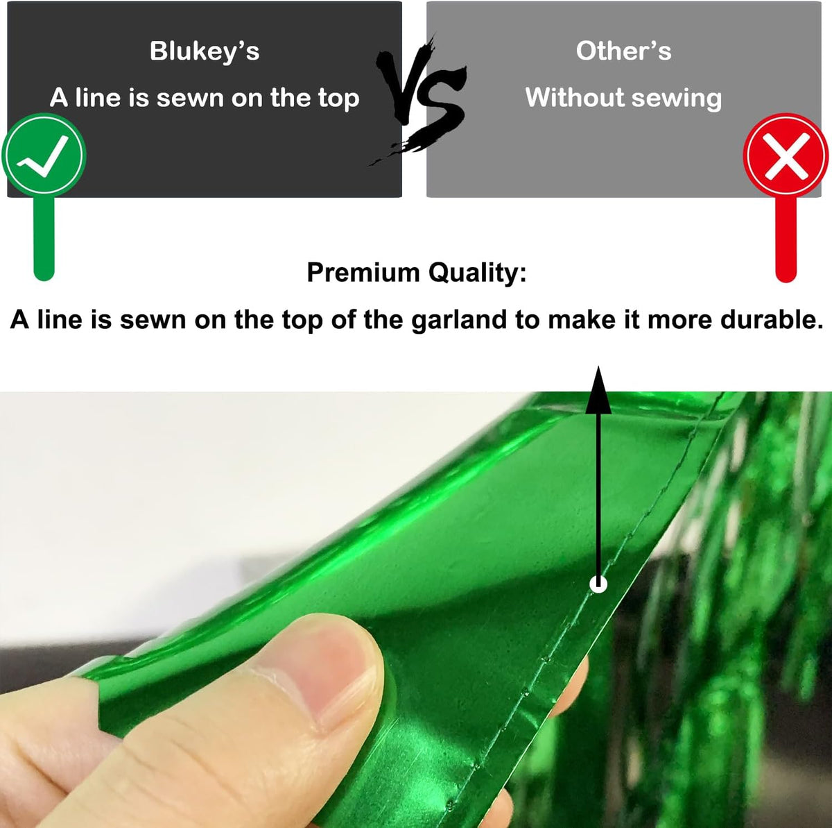 Thick 10 feet by 15 inches Green Foil Fringe Garland - Pack of 3 | Shiny Metallic Tassle Banner for Car Parade Floats, Wedding, Birthday | Wall Hanging Fringe Garland Banner (Green)