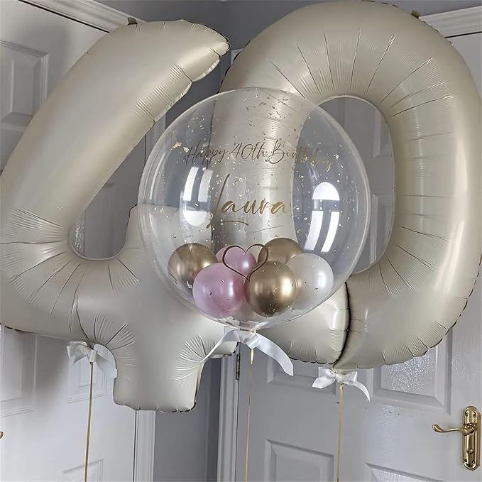 Cream 2 Balloons, 40 Inch Giant Helium Foil Number 0-9 Beige 2th Birthday - Image 7