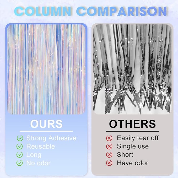Voircoloria 2 Pack Iridescent Foil Fringe Curtains, Holographic Tinsel - Image 3