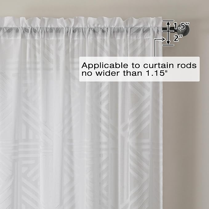 Simplebrand Sheer White Kitchen Curtains 36 Inch Length Tier Curtains 2 Panels - Image 4