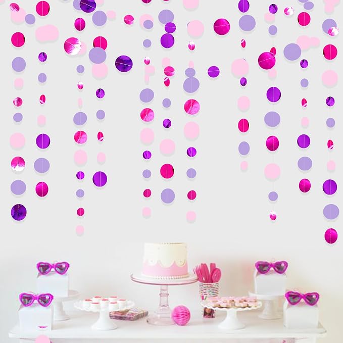 Pink and Purple Party Decorations Circle Dots Garland Hot Pink Lavender Hanging by pinkblume