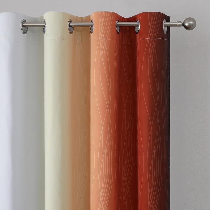 Burnt Orange and Greyish White Ombre Blackout Curtains & Drapes - Image 4