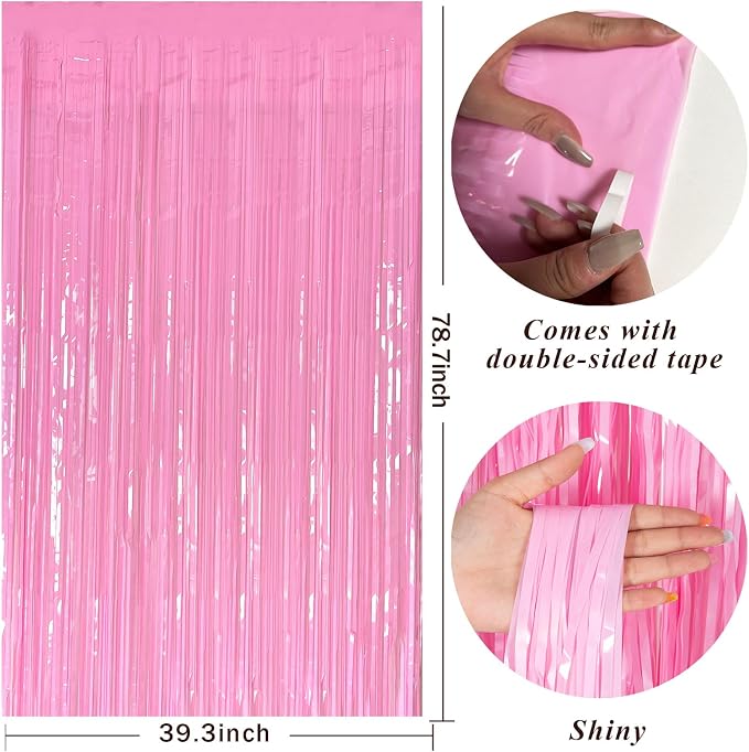 Pastel Pink Party Streamers Foil Fringe Backdrop Curtains Tinsel Streamers - Image 2