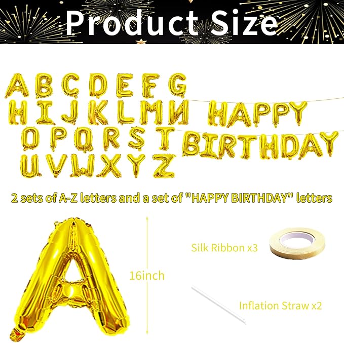 65 Pcs 16 Inches Happy Birthday and 2 Sets A-Z Letter Balloons, DIY Custom - Image 2