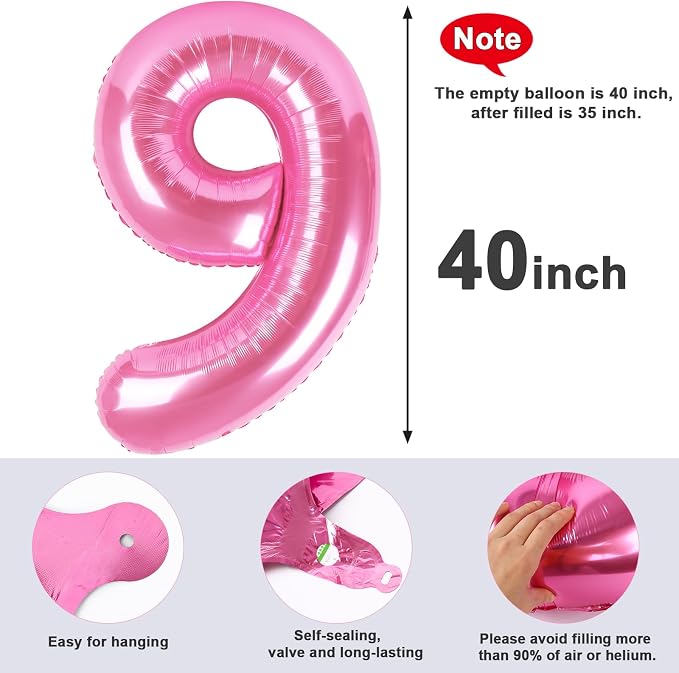 9 Balloon Number 40 Inch Pink Balloons - Image 5
