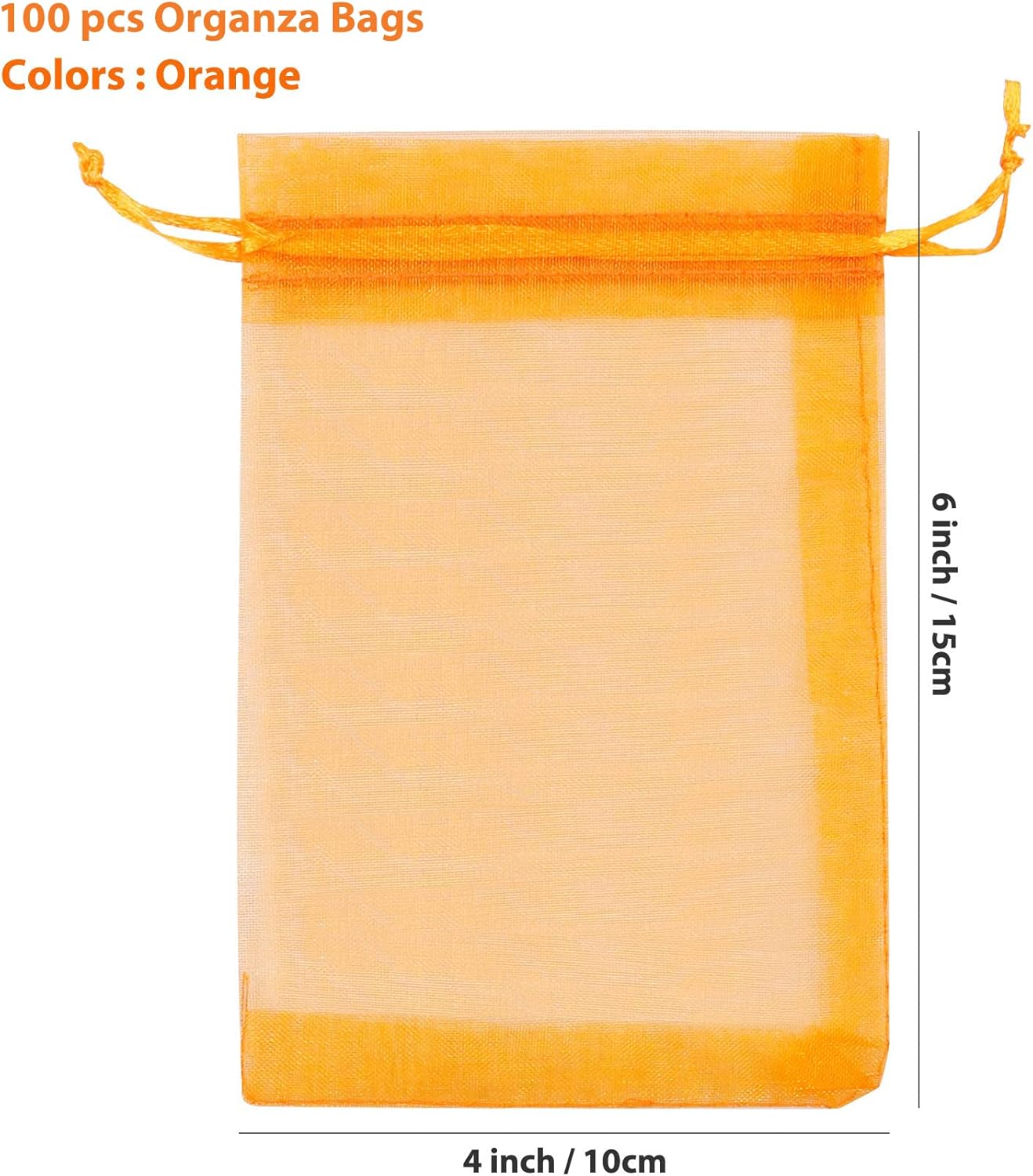 ANZNKU 100 Pack Organza Bags - 4x6 inch Small Sheer Mesh Gift Bags with Drawstring - Premium Orange Favor Bags for Halloween, Wedding, Party, Christmas