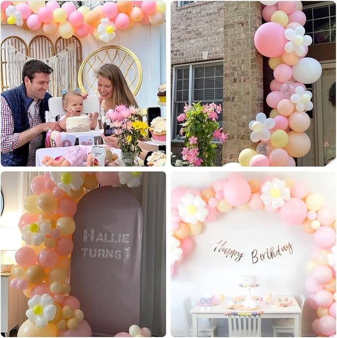 Daisy Balloon Garland Arch Kit, Retro Hippie Boho Pink White Yellow Balloons - Image 3