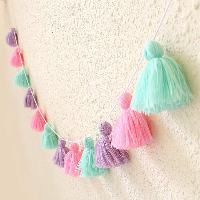 Big Size Tassel Garland H3.1in Polyester Yarn Colorful Pom Pom Tassel Banner - Image 2