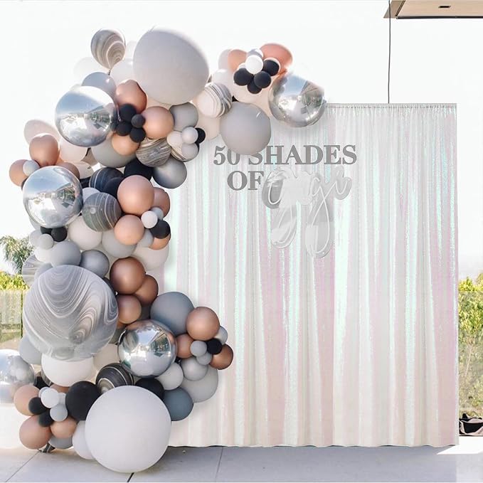 Sugargirl White Iridescent Sequin Backdrop Curtain 8FTx8FT Glitter White - Image 3