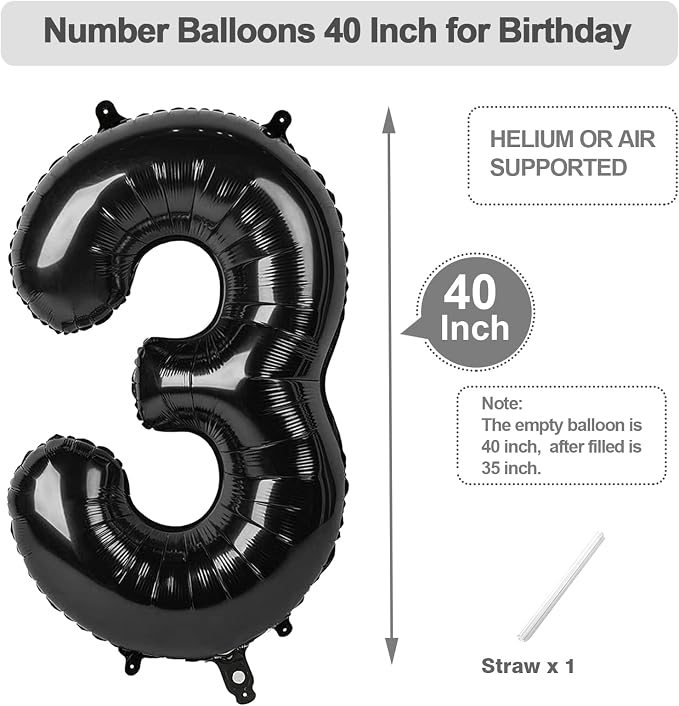 Numbers 20 Balloon 40Inch Black Balloons - Image 5