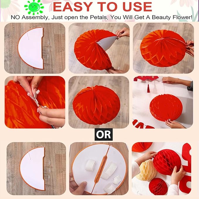 Hot Pink Orange and Pink Paper Honeycomb Balls, 6 and 10 inch Hanging Tissue - Image 5