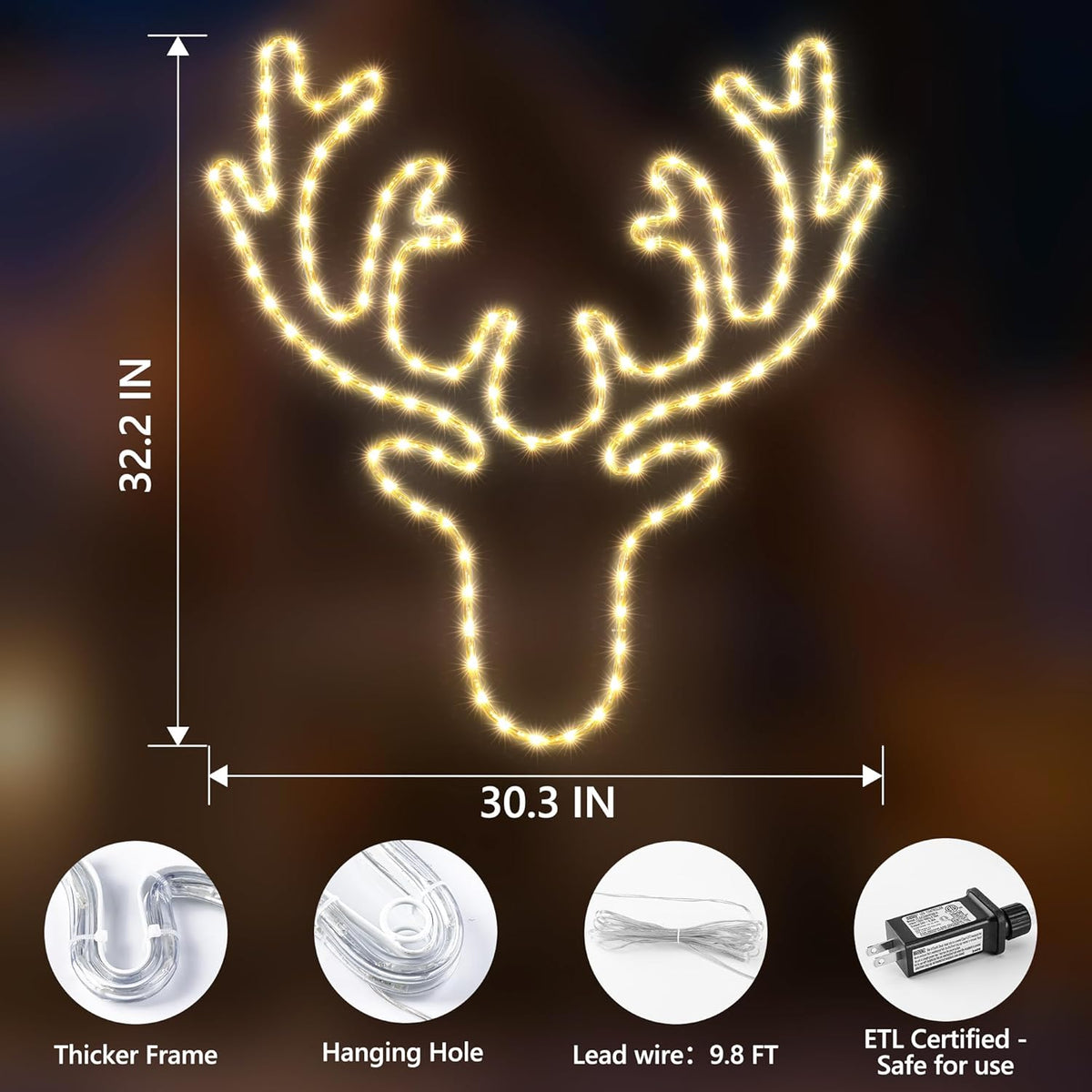 Christmas 32'' Large Reindeer Lights Decoration - 134LED Waterproof Christmas Outdoor Lighted Large Elk Sign for Wall Decor with Timer for Outdoor Home Party Wall Hanging Light