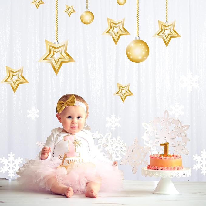 ShinyBeauty Glitter Backdrop White Sequin Curtain Photo Backdrops Shimmer Wall - Image 5