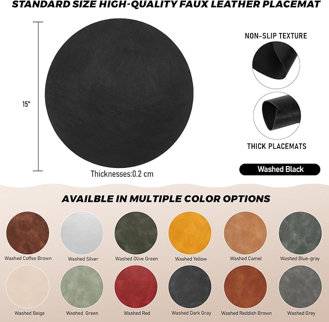 UnivoColors Placemats Round Faux Leather Placemats Set of 8-Waterproof-Wipe - Image 7