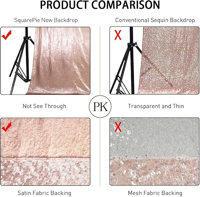 SquarePie 8x8ft Rose Gold Sequin Backdrop, High Density Non-Transparent Glitter - Image 7