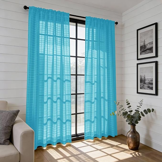 SpaceDresser Check Sheer Curtains 96 Inches Long - Image 6