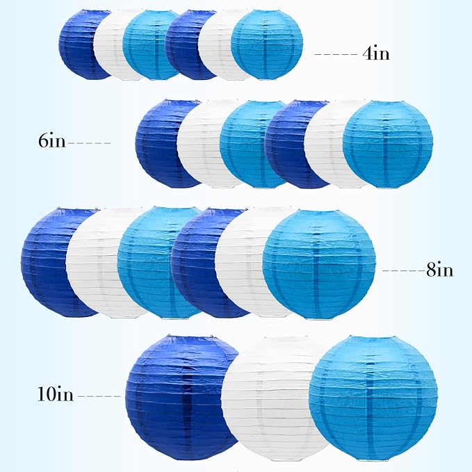 Blue Paper Lanterns Decorative, Hanging Round Paper Lantern Party Supplies - Image 2
