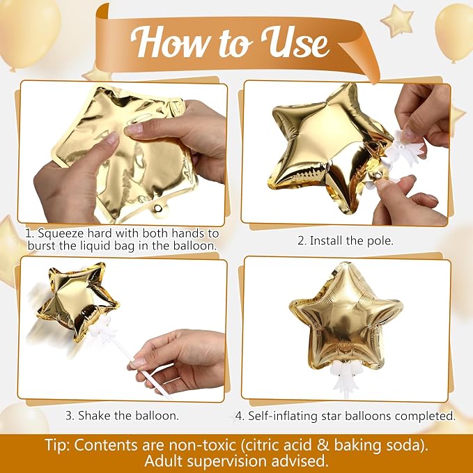 15 Pcs Mini Star Self Inflatable Balloons Bulk - Image 2