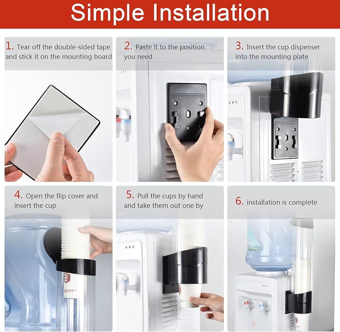 Cup Dispenser, Wall Mount Water Cooler Cup Holder Fits 7-12oz Cups | Pull Type - Image 8