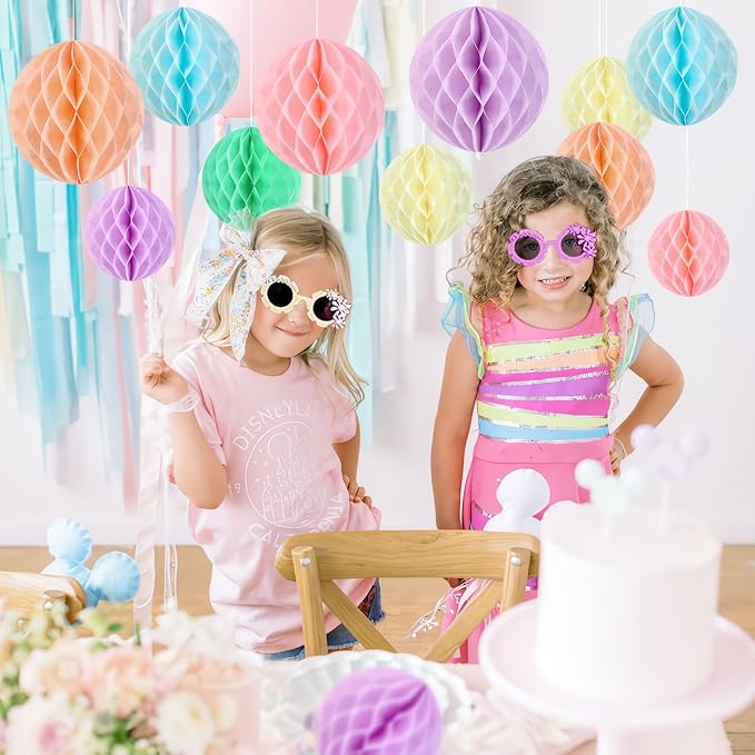 SUNBEAUTY 16Pcs Pastel Honeycomb Decorations 8'' Pastel Rainbow Hanging - Image 8