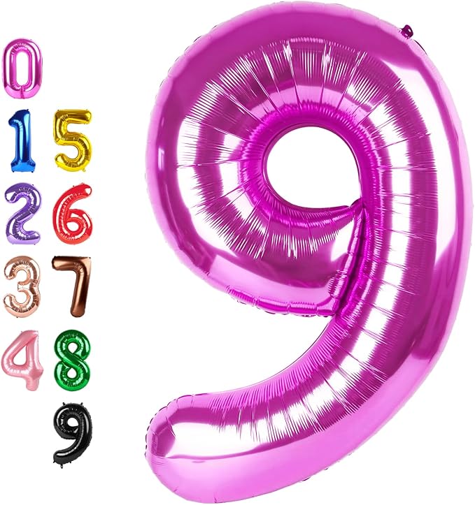 Number Balloons 9 Balloon Hot Pink by Enyeopd