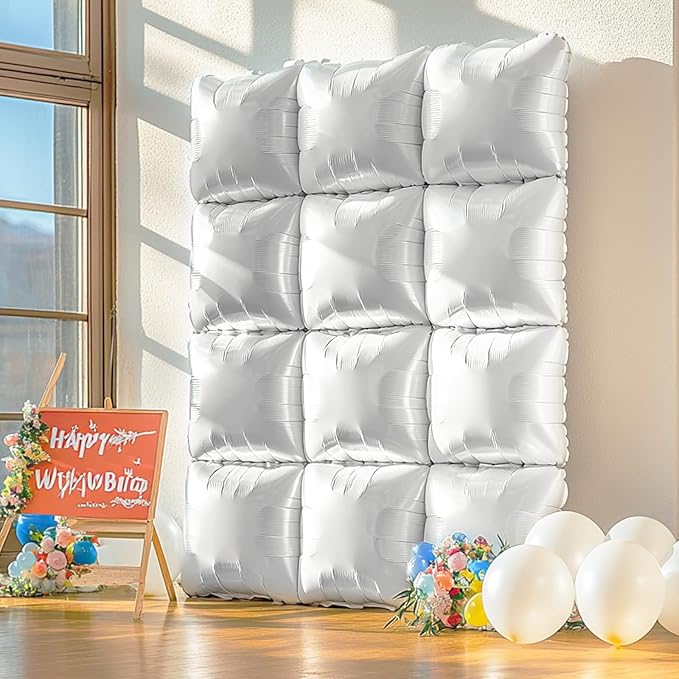 NISOCY 48PCS White Square Foil Balloons Wall Backdrop | Double Sided Pearl - Image 8