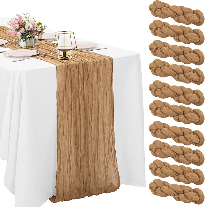 10 Pack Nude Cheesecloth Table Runner 10FT Boho Gauze Fabric Table Runner by HAISIWLKJ