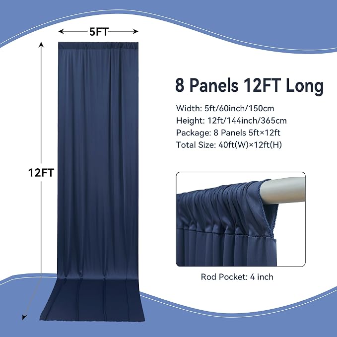 40ft×12ft Wrinkle Free Navy Blue Backdrop Curtain - Image 4