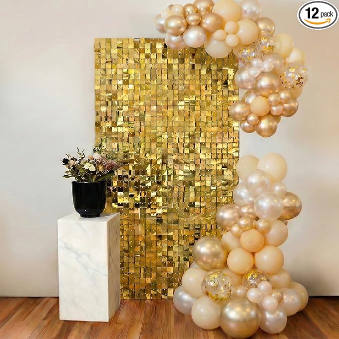 Light Gold Shimmer Wall Backdrop 12 Panels Cover 4 x 3 Ft, Photo Backdrops by Zuaooz