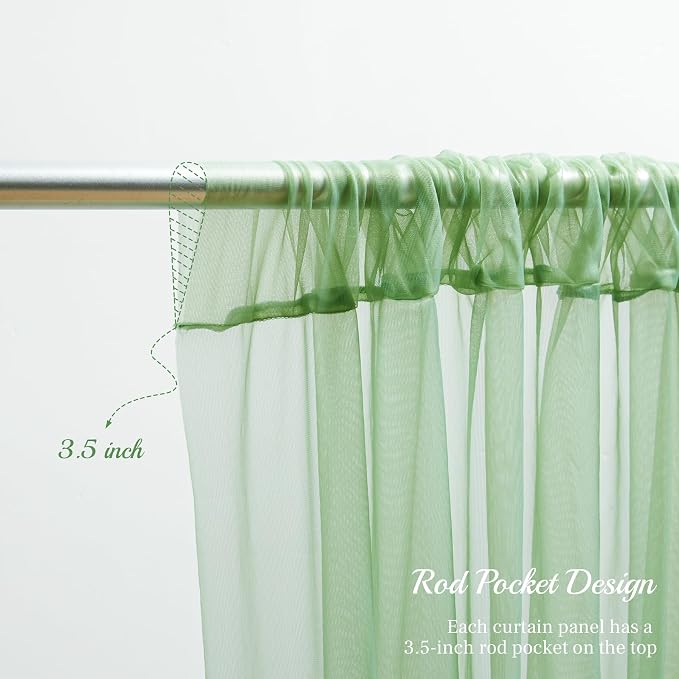 20x8ft Olive Green Tulle Backdrop Curtain - Image 2