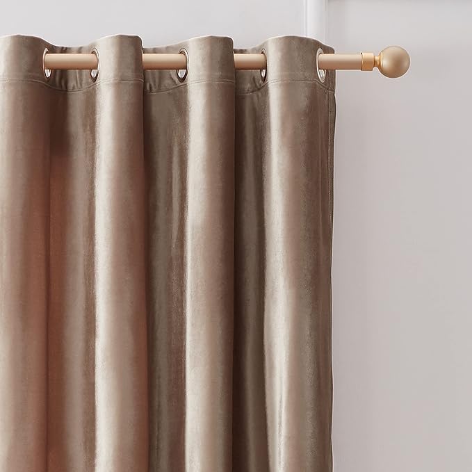 BULBUL Taupe Velvet Blackout Curtains 96 inch Long - Image 2