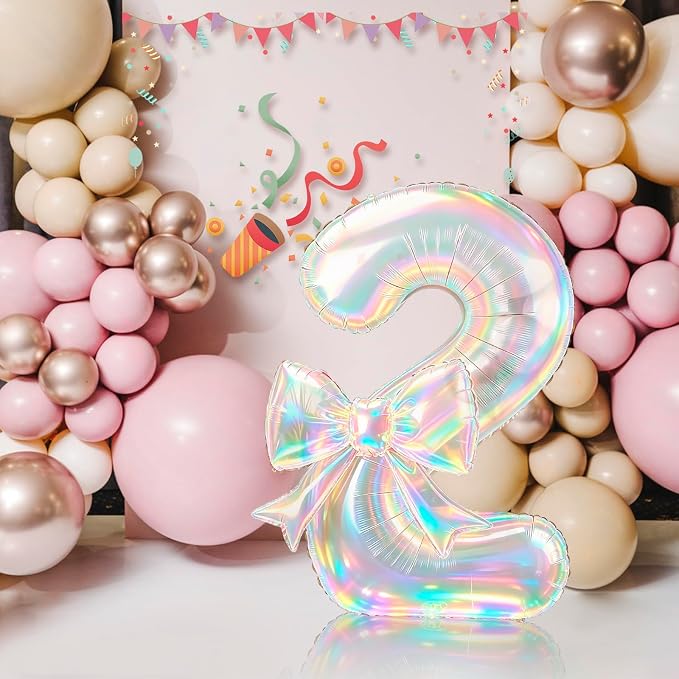 40 Inch Number 2 Balloon with Bow, Coquette Aesthetic Foil Balloon - Image 5