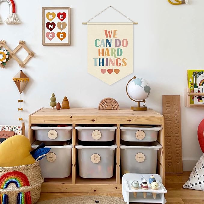 Boho Colorful Classroom Decor, We Can Do Hard Things Linen Canvas Banner - Image 5