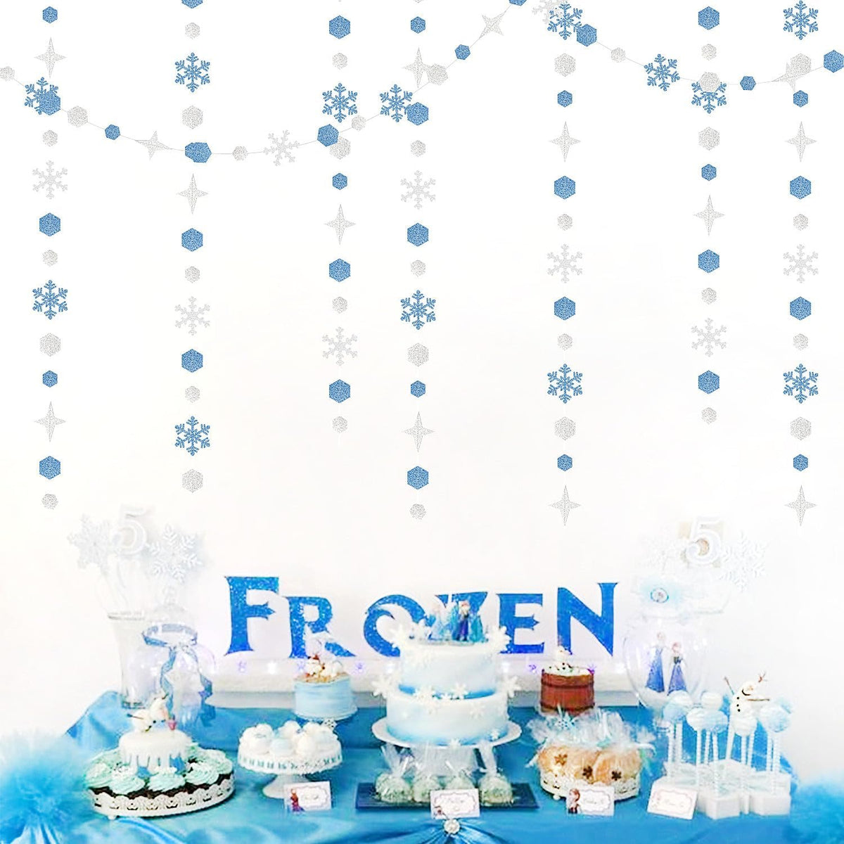Snowflake-Snow Silver-Blue Christmas Party-Decorations Streamers - 52Ft White Winter Wonderland Frozen Hanging Paper Garland Banner,Birthday Wedding Baby Bridal Shower New Year Supplies Decor Hugtmr